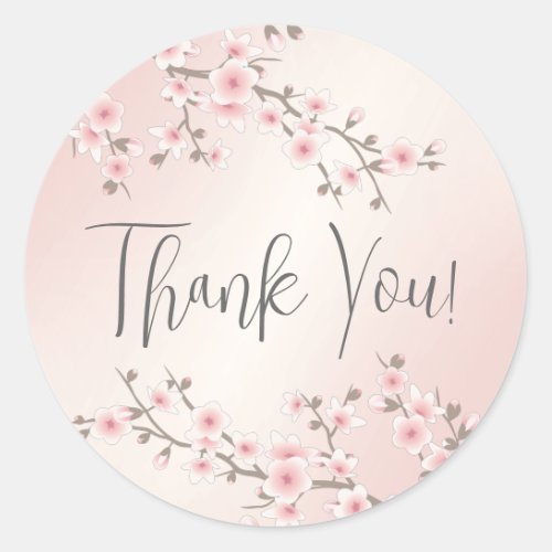 Apricot  Cherry Blossom Thank You Classic Round Sticker