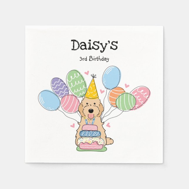 Apricot Cockapoo Cavapoo Birthday Party Paper Napkins (Front)