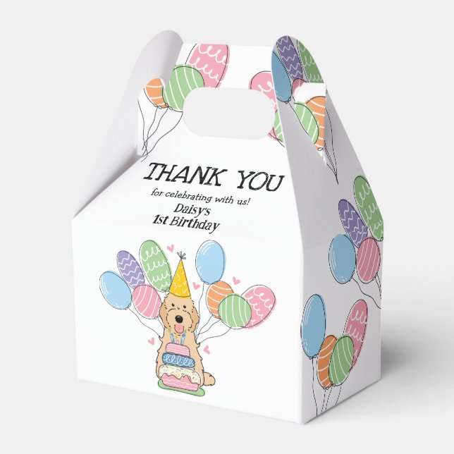 Apricot Cockapoo Cavapoo Birthday Thank You Favor Boxes (Front Side)