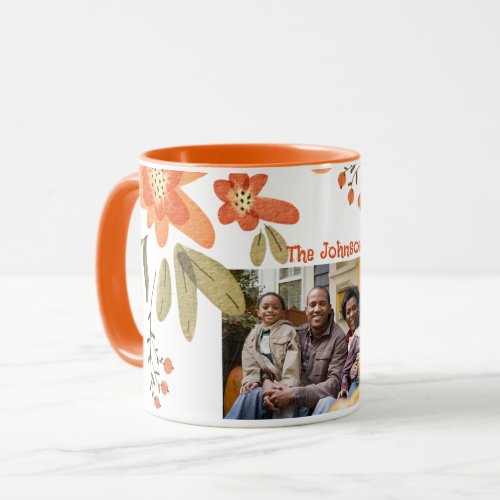 APRICOT COLOR FLORAL FRAME FAMILY PICTURE MUG