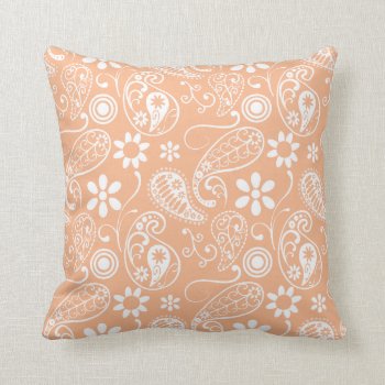 Apricot Color Paisley; Floral Throw Pillow by Baby_Shower_Boutique at Zazzle