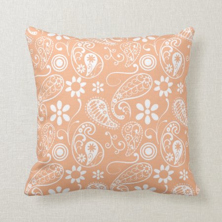 Apricot Color Paisley; Floral Throw Pillow