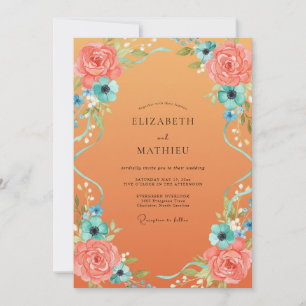 Apricot Coral Peony Wedding Invitation