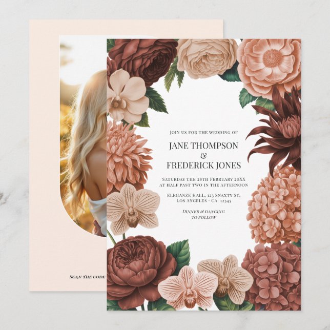 Apricot Cream, Soft Coral & Warm Terracotta Invitation (Front/Back)