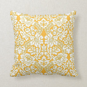 Apricot Cream Vintage Floral Damask Lace Pattern Throw Pillow