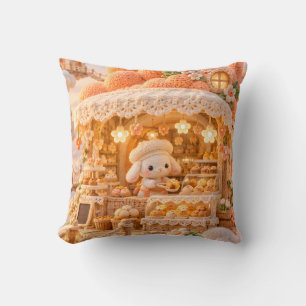 Apricot Crochet Style Bunny Bakery Throw Pillow