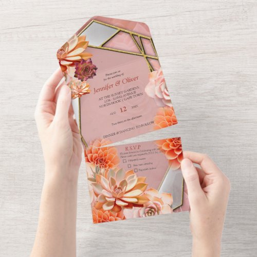 Apricot Crush Colour 2024 with Succulents  All In One Invitation