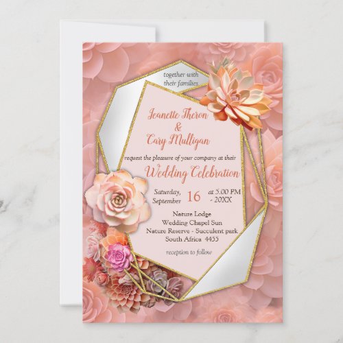 Apricot Crush Colour 2024 with Succulents  Invitation