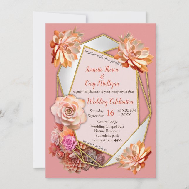 Apricot Crush Colour 2024 with Succulents  Invitation (Front)