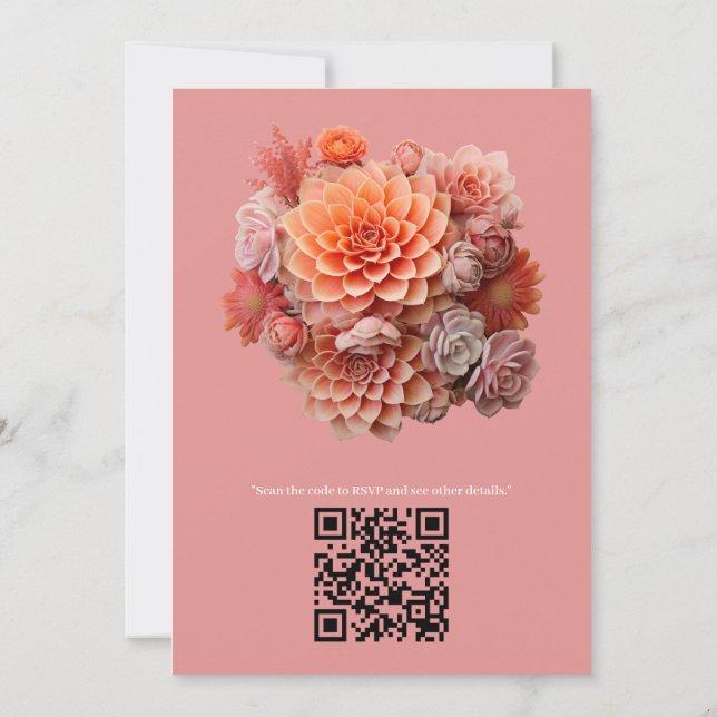 Apricot Crush Colour with Succulents  Invitation (Back)