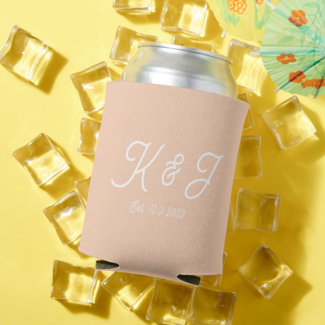 Apricot Crush Wedding Favor Monogrammed Can Cooler (In Situ Summer)