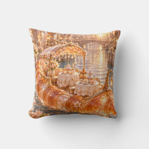 Apricot Crystal Croissant Canal Tea Boat Throw Pillow
