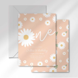 Apricot Daisy 1st Birthday Invitation