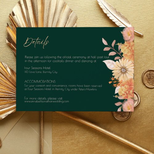 Apricot Emerald Flower Wedding Enclosure Card