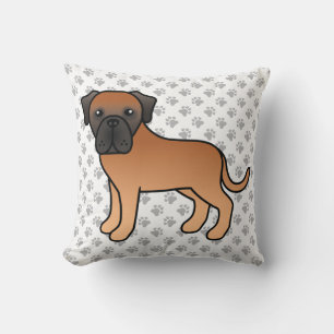 Apricot English Mastiff Cute Cartoon Dog & Paws Throw Pillow
