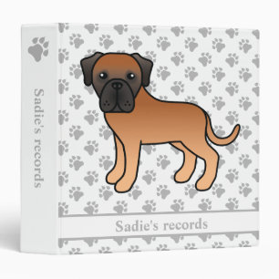 Apricot English Mastiff Cute Cartoon Dog & Text 3 Ring Binder
