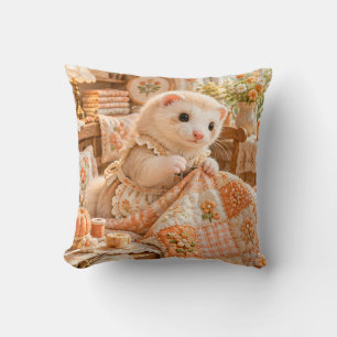 Apricot Ferret Floral Patchwork Quilting Room Throw Pillow