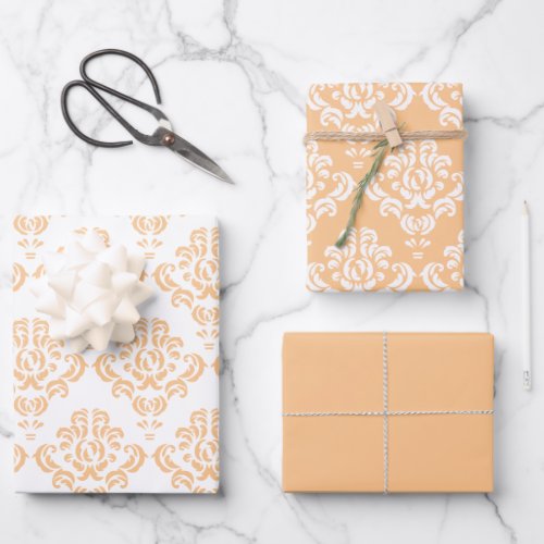 Apricot Floral Vintage Seamless Damask Pattern Wrapping Paper Sheets