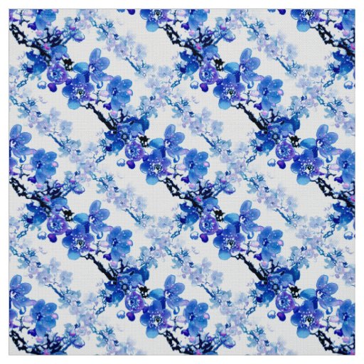 Apricot flowers in blue on a white background. fabric