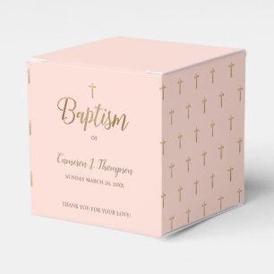 Apricot gold cross Baptism Thank you Favor Box