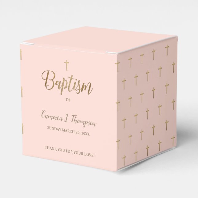 Apricot gold cross Baptism Thank you  Favor Box (Front Side)