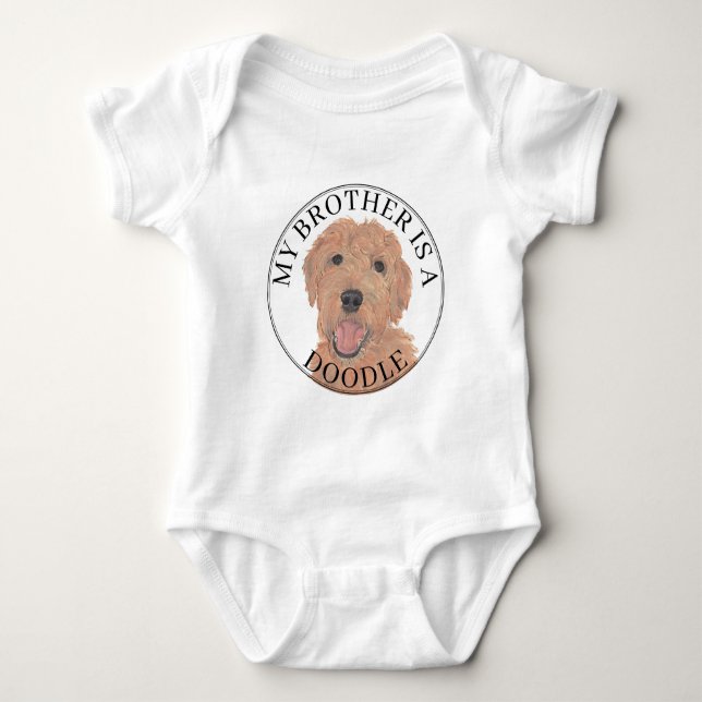Apricot Golden Doodle Dog Big Brother Baby Bodysuit (Front)