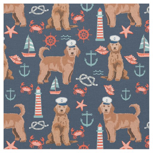 Apricot Golden Doodle nautical navy Fabric