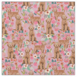 Apricot Golden Doodle vintage florals dusty pink Fabric