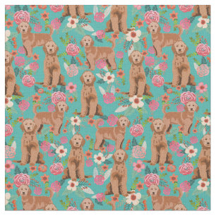Apricot Golden Doodle vintage florals turquoise Fabric