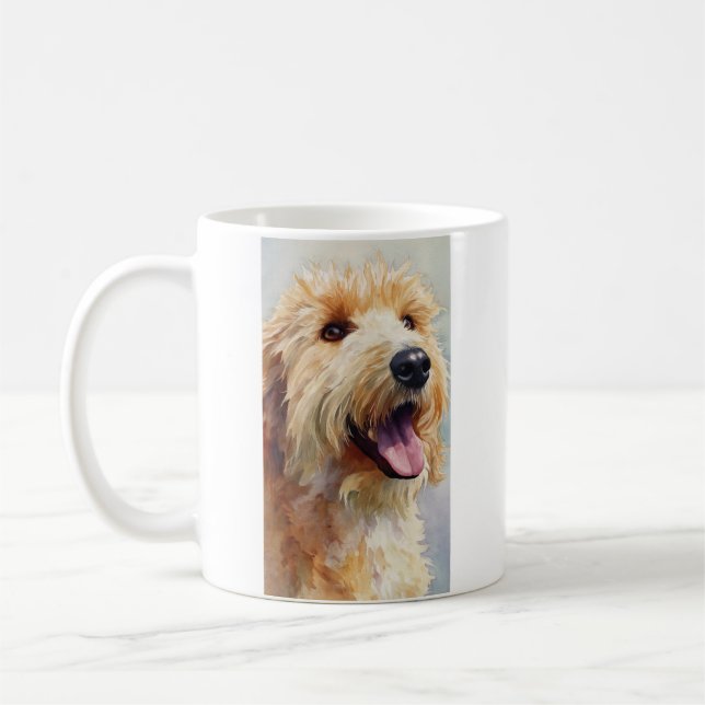 Apricot golden doodle watercolor coffee mug (Left)