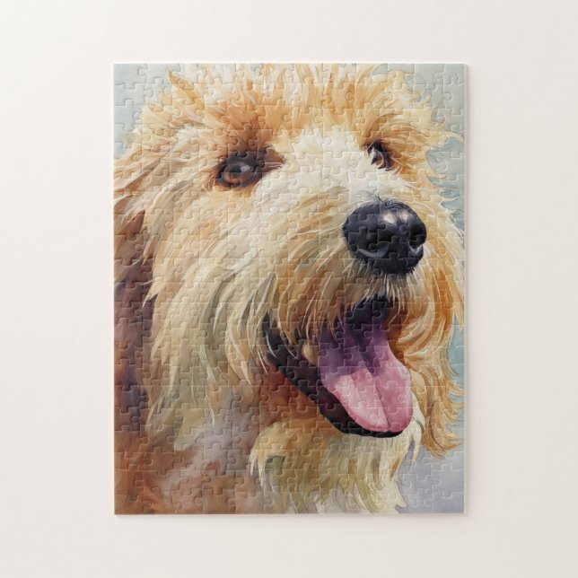 Apricot golden doodle watercolor jigsaw puzzle (Vertical)
