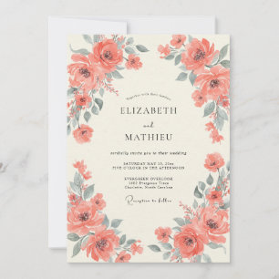 Apricot Grey Foliage Eucalyptus Wedding Invitation
