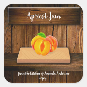 Apricot Jam 3" Sq Rustic Wood Canning Label