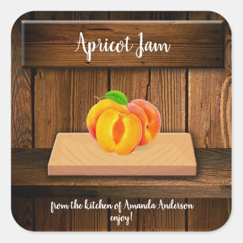 Apricot Jam 3 Sq Rustic Wood Canning Label