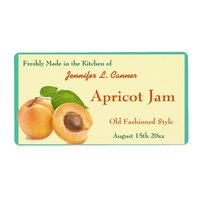 Apricot Jam or Preserves Canning Jar Label (Front)