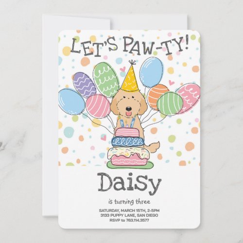 Apricot Labradoodle Dog Birthday Party Invitation