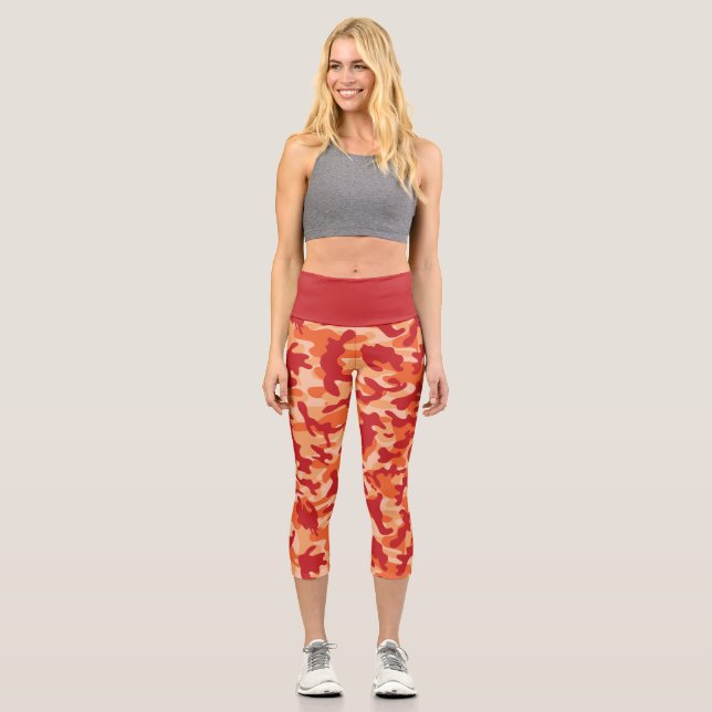 Apricot Lava Camouflage  Capri Leggings (Front)
