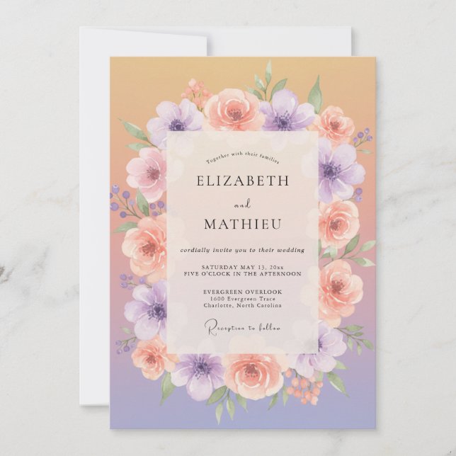 Apricot Lavender Whimsical Spring Wedding Invitation (Front)