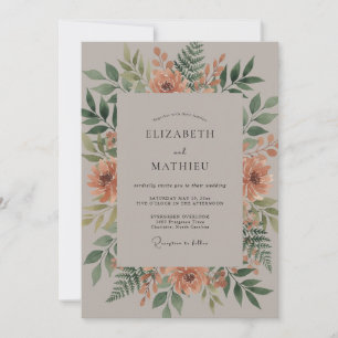 Apricot Leaf Wreath Wedding Invitation