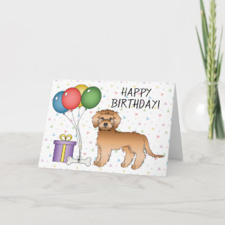 Apricot Mini Goldendoodle Cartoon Dog Birthday Card