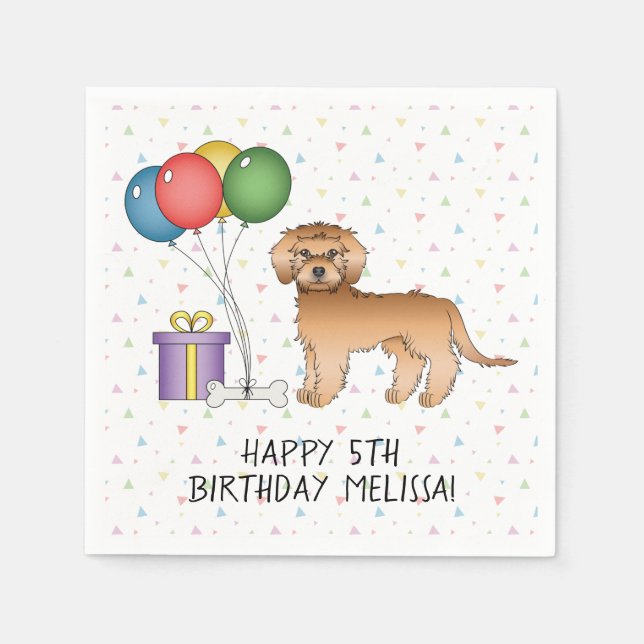 Apricot Mini Goldendoodle Cartoon Dog - Birthday Napkins (Front)
