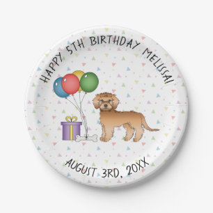 Apricot Mini Goldendoodle Cartoon Dog - Birthday Paper Plates