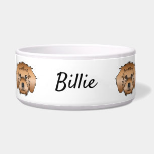 Apricot Mini Goldendoodle Cartoon Dog Heads & Name Bowl