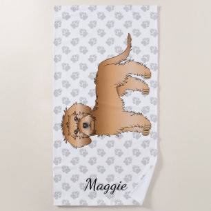 Apricot Mini Goldendoodle Cartoon Dog & Name Beach Towel