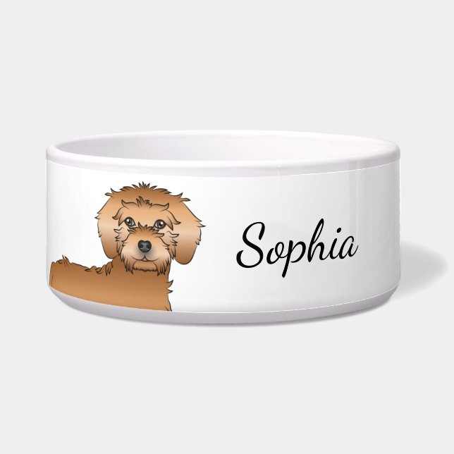 Apricot Mini Goldendoodle Cartoon Dog & Name Bowl (Front)