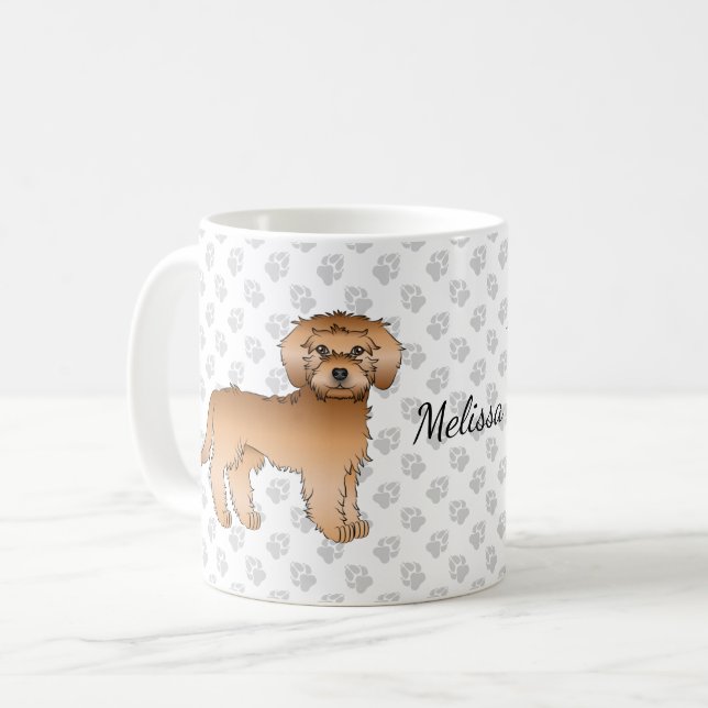 Apricot Mini Goldendoodle Cartoon Dog & Name Coffee Mug (Front Left)