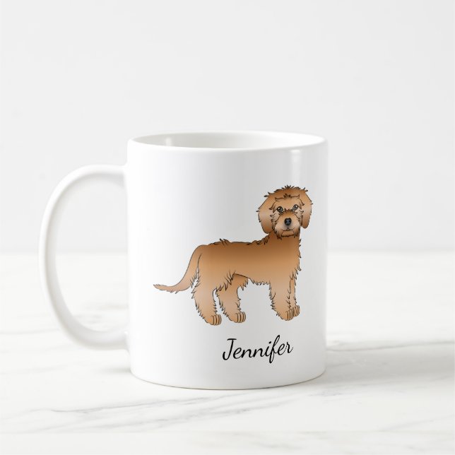 Apricot Mini Goldendoodle Cartoon Dog & Name Coffee Mug (Left)