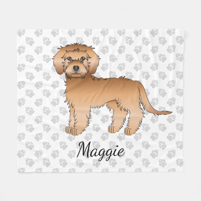 Apricot Mini Goldendoodle Cartoon Dog & Name Fleece Blanket (Front (Horizontal))