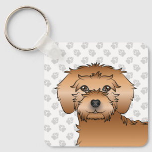 Apricot Mini Goldendoodle Cartoon Dog & Name Keychain