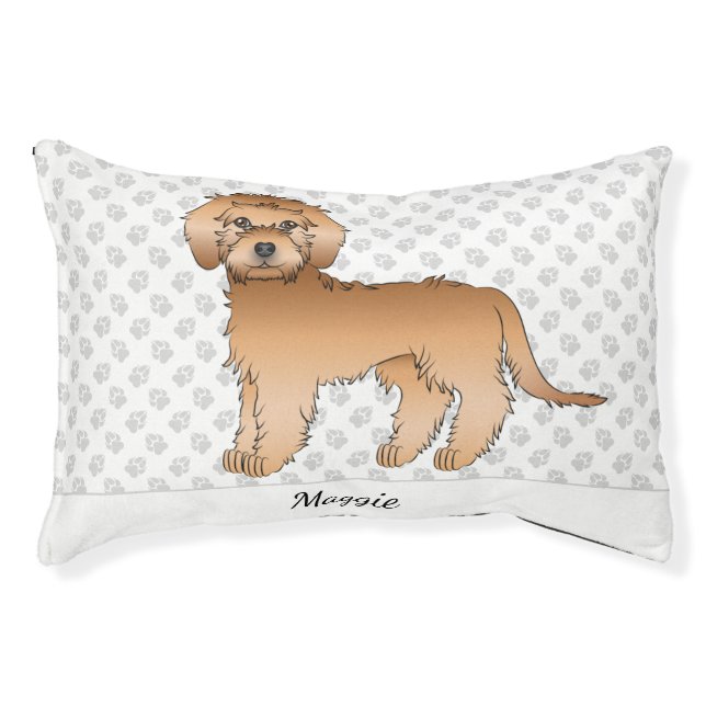 Apricot Mini Goldendoodle Cartoon Dog & Name Pet Bed (Front)